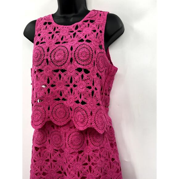 Caroline Constas pink crochet two piece skirt set - Picture 3 of 6